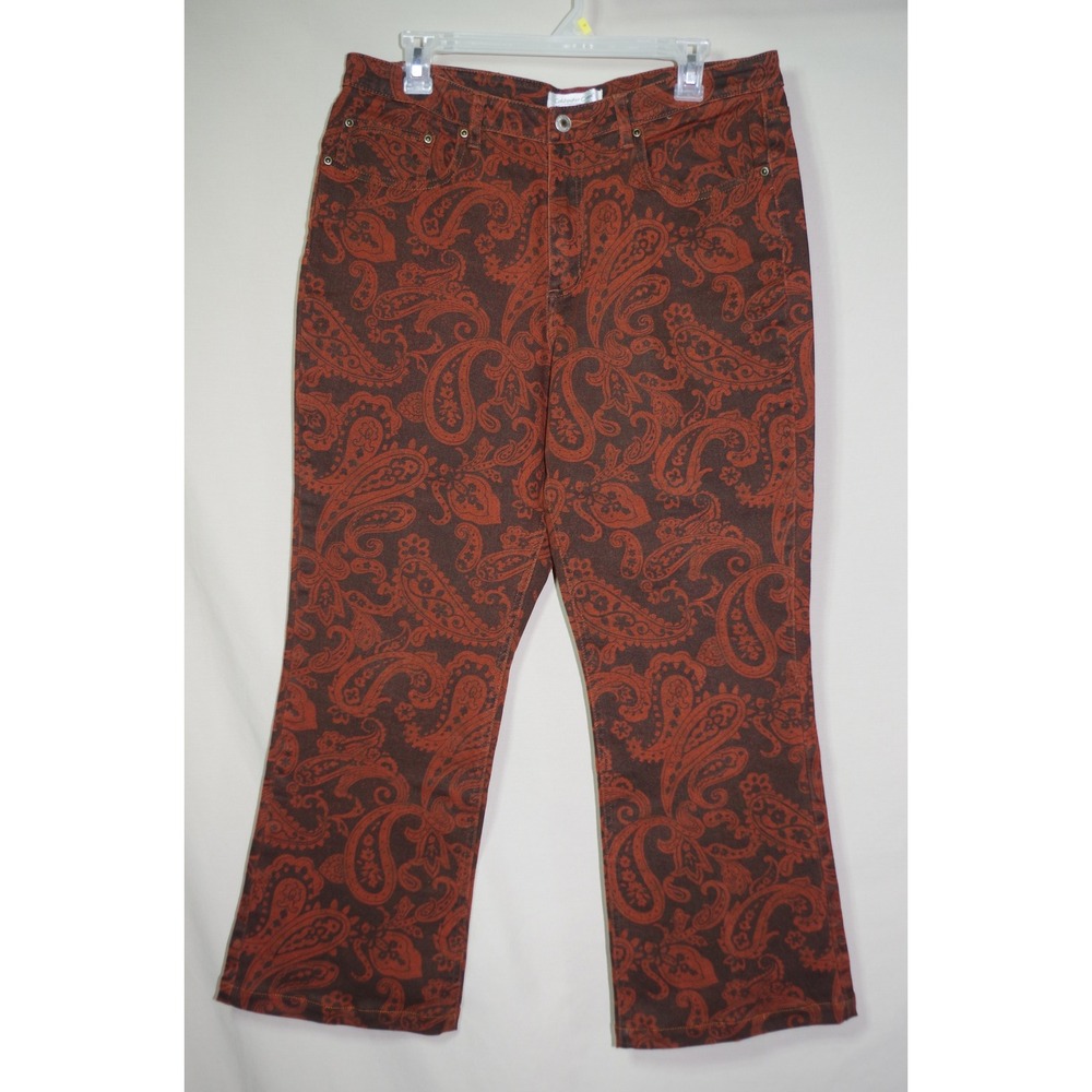 Coldwater Creek Women's Size 16 Rust Orange Paisley Stretch Cotton Flared Pants